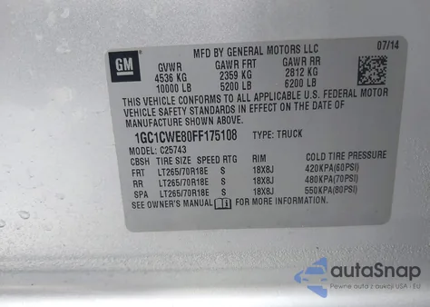 2015 Chevrolet Silverado 2500Hd Ltz from USA, damaged, VIN 1GC1CWE80FF175108